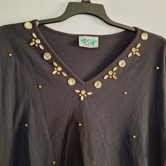 A CoConut Bay Women's Vintage Top Rhinestone V-Neck Office Siren Evening Plus 3X - Picture 3 of 8
